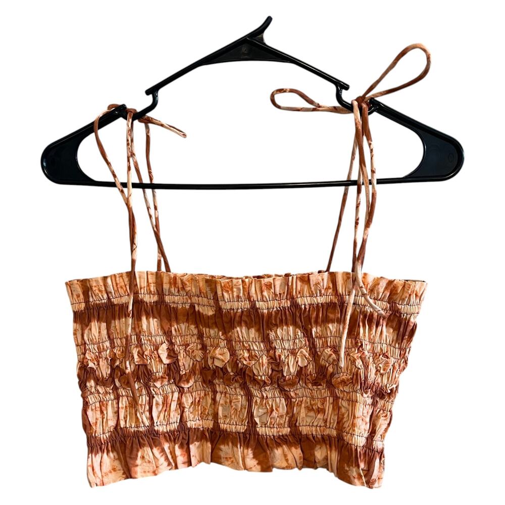 Ulla Johnson Handmade Tie Dye Riya Smocked Bralette Crop Top Burnt Orange Size 6 - Picture 2 of 5